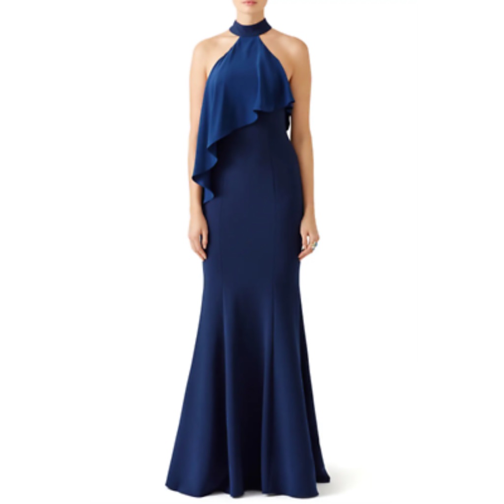 Jay Godfrey Navy Franklin Overlay Gown High Neck Sleeveless Cutout Back Size 6